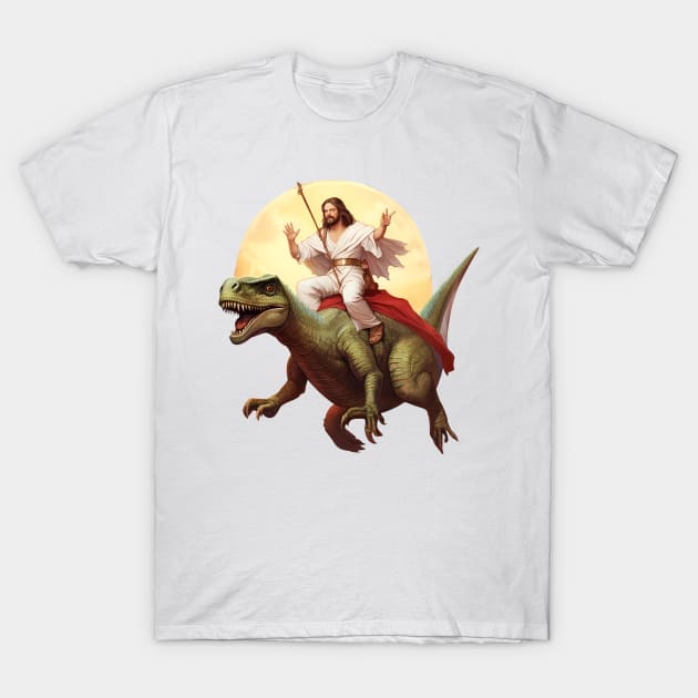 Jesus On Dinosaur T-Shirt by Acid_rain